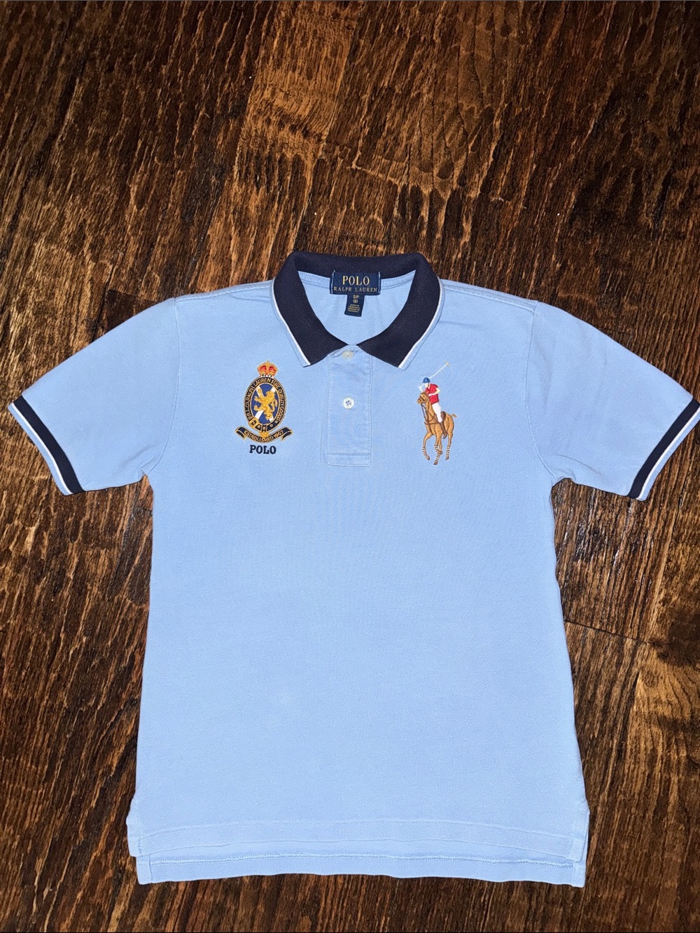 Polo by Ralph Lauren Light Blue Polo with Navy Trim and Embroidered Crest